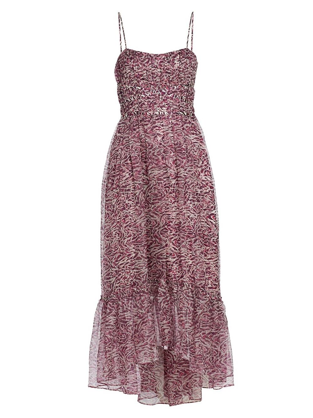 Cinq A Sept Elegant Dark Plum Multi Inkstrokes Daria Midi Dress Size 0